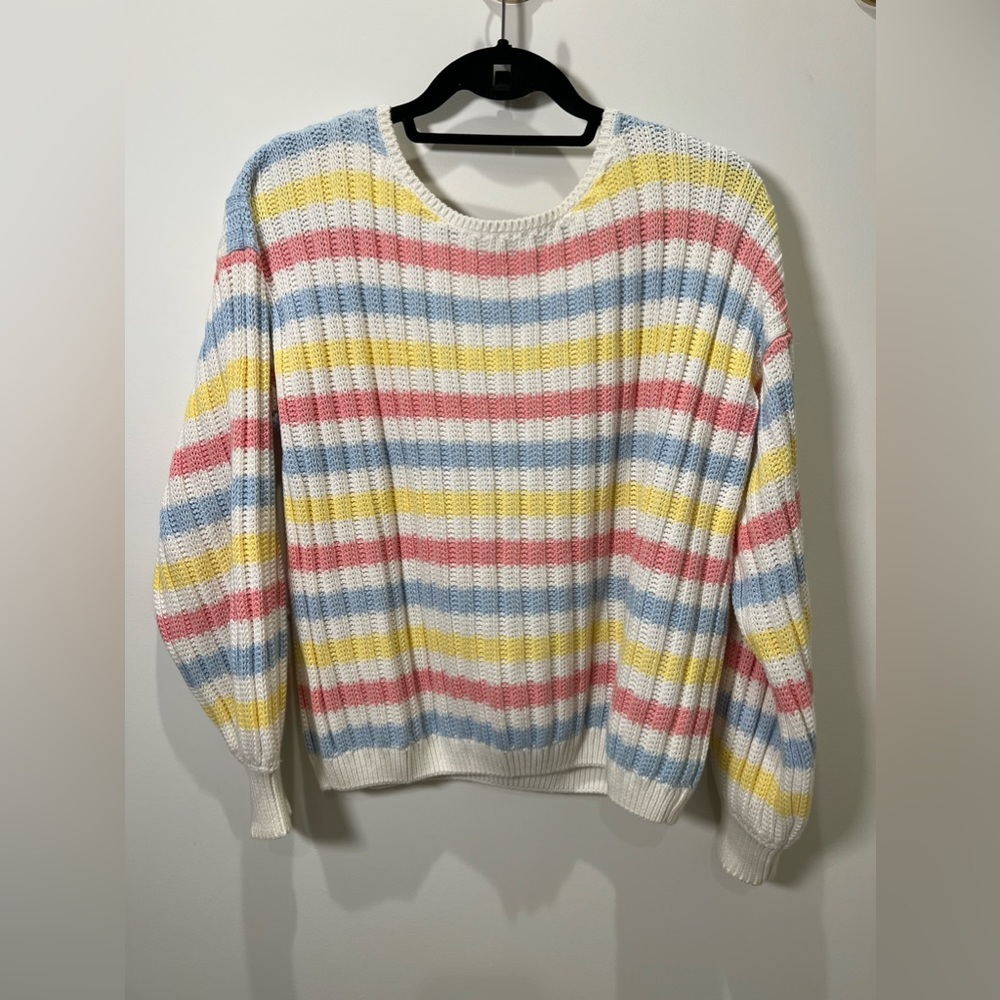 Sezane Rainbow Stripe Knit Sweater with Scoop Neck, Size Small